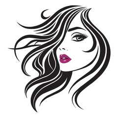 Elegant Woman Face Line Art with Red Lips – Stylish Beauty Vector Illustration