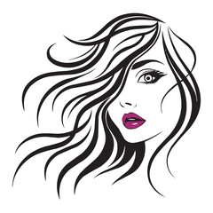 Elegant Woman Face Line Art with Red Lips – Stylish Beauty Vector Illustration