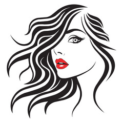 Elegant Woman Face Line Art with Red Lips – Stylish Beauty Vector Illustration
