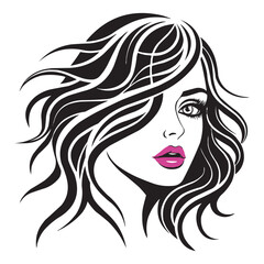 Elegant Woman Face Line Art with Red Lips – Stylish Beauty Vector Illustration