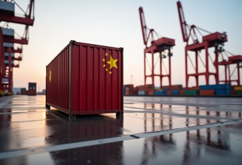 China Flag Cargo Container at Port Global Trade Shipping Logistics Import Export