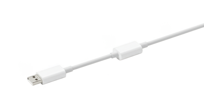 Isolated White USB Cable Connector Wire Charge Cord Transparent