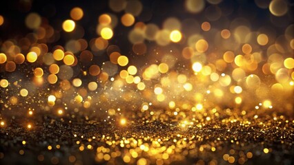 Golden hues dance across a dark canvas as soft focus lights create an abstract bokeh background #GoldBackground , blurred , bokeh