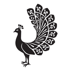 Tribal Peacock Vector Illustration – Decorative Bird with Ornamental Feathers