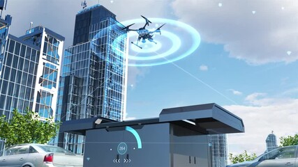 Drones survey terrain, map digital mountains, deliver packages, and provide fast, high-tech data collection services. They scan urban building information and inspect transportation systems.Modern 3D. - Powered by Adobe