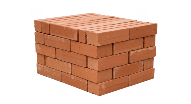 Isolated Stack of Red Bricks Construction Material On Transparent Background