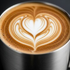Heart-Shaped Latte Art in a Coffee Cup By Generated AI