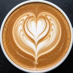 Heart-Shaped Latte Art in a Coffee Cup By Generated AI