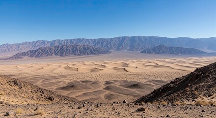 Desert Dunes and Mountain Landscape By Generated AI