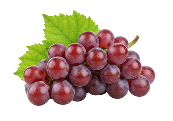 Fototapeta premium Isolated Transparent Background Close Up Fresh Red Grapes With Leaf