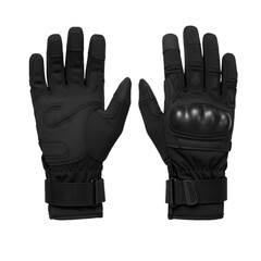 A pair of tactical gloves in black color presents a stylish design for outdoor activities and protective gear equipment.