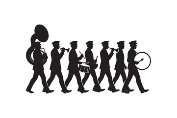marching band silhouette vector art illustration on white background