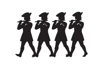 marching flute band silhouette vector art illustration on white background
