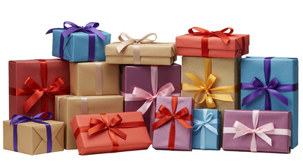 Pile Gifts Festive Boxes Ribbons Celebrations Holiday Transparent Background