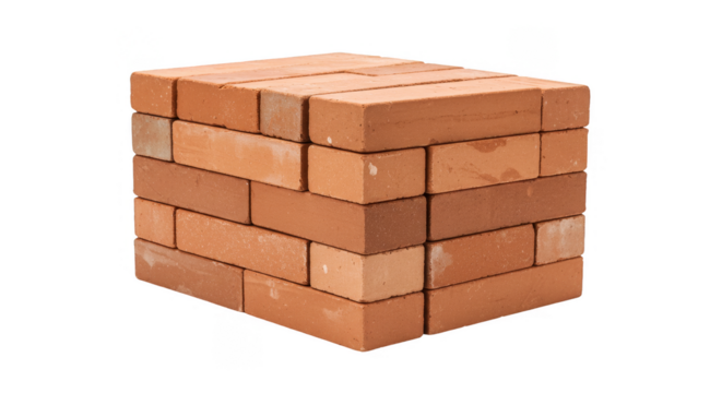 Isolated Transparent Background of Stacked Red Brick Cube Construction - Powered by Adobe
