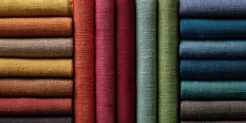 Rolled fabric swatches in a rainbow of colors