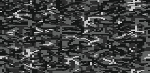 Digital pixel camouflage seamless pattern black.