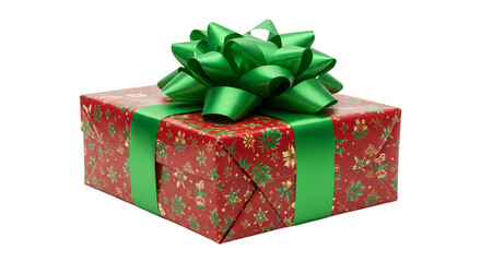 Obraz premium Red Gift Box with Green Bows Ribbon Celebration Transparent Background