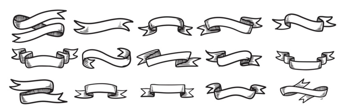 doodle ribbon banner illustrations isolated white background hand drawn vector illustration.