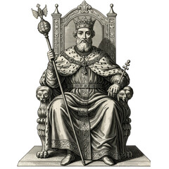 Vintage Illustration Of A King On His Throne Transparent Background