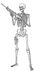 Skeleton Illustration Holding Machine Gun on Transparent Background