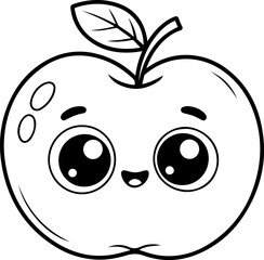 Obraz premium cute apple cartoon line drawing with face outline vector illustration