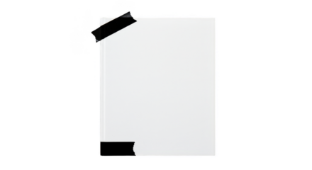 Isolated White Paper Note with Black Tape Adhesive on Transparent Background