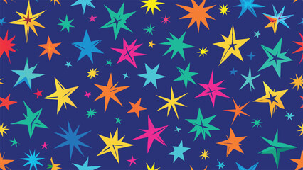 Colorful starbursts pattern on a dark blue background explosion