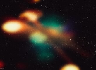 grainy colorful warm orange blue red light leaks on black background with dust texture. abstract damaged scratched retro film analog effect for using over photos as overlay or screen filter