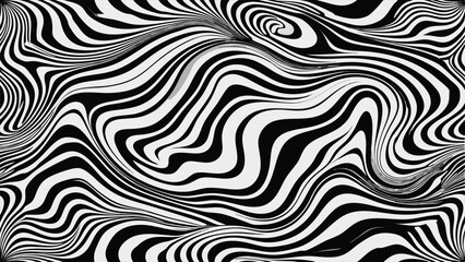 Fototapeta premium Black and white wavy abstract background with optical illusion effect stripes