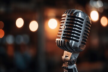 Vintage microphone in warm, lit setting