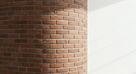Reddish brown curved brick wall section