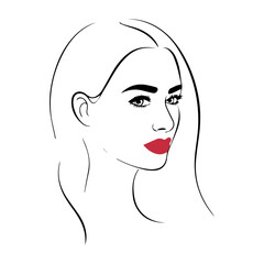 Elegant line drawing of a woman’s face with red lips, ideal for beauty, fashion, or modern minimalist design projects