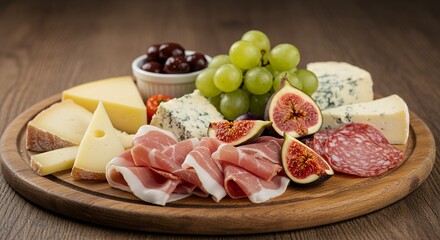 Indulge in a Rustic Charcuterie Board Featuring Exquisite Cheeses, Prosciutto, and Figs