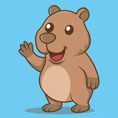 Cartoon Illustration of a Waving Capybara