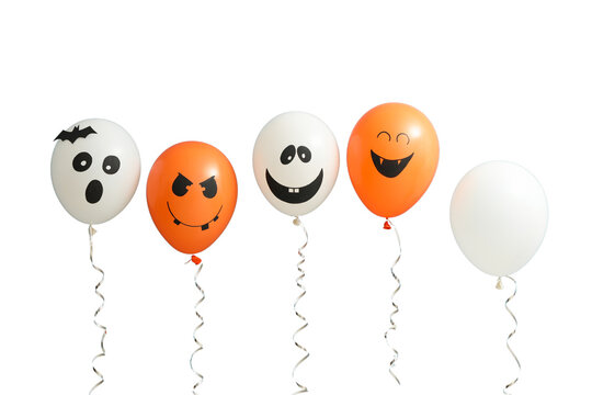 Five spooky Halloween balloons, isolated on white, PNG