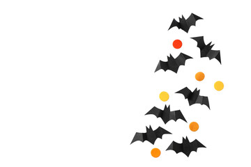 Black bats with bright circle decor, isolated on white, PNG