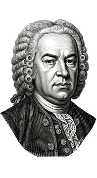 Portrait of Johann Sebastian Bach Composer Isolated Transparent Background