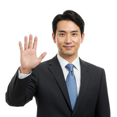 Professional Businessman Waving Hand in Formal Suit on Transparent Background