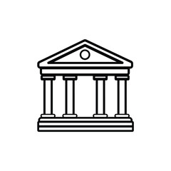 Greek temple line art illustration, classic architecture with transparent background