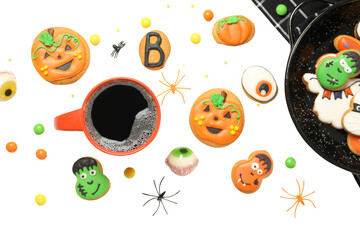Halloween treats and coffee, isolated on white, PNG