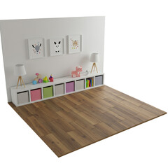 Realistic Illustration of Modern Nursery Room with Wooden Floor Interior