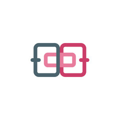 Interlocking Square Frames Abstract Logo Design with Pink, Teal, and White Background