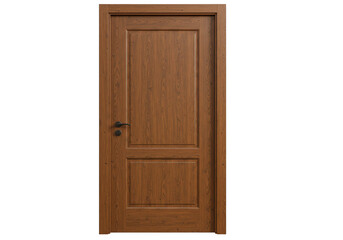 Realistic Isolated Wooden Door with Brown Panel on Transparent Background