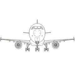 Realistic White Passenger Airplane on Black Isolated Background