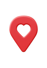 Red Heart Shape Map Pin Icon Symbol for Location on Transparent Background