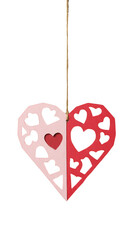 Red Hearts Valentine Ornament Decoration Hanging on a String Isolated