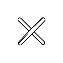 Obraz premium Outline Crossed Sticks on White Backdrop, Bold Black Decorative Cross Lines