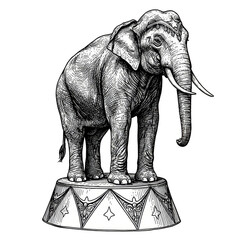 Vintage Circus Elephant on Stage Transparent Background Illustration