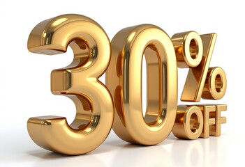 30 Off Gold Sale Discount Offer Shiny 3D Rendered Numbers for Advertisement